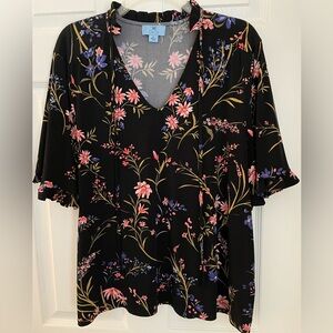 CeCe Black Floral Blouse